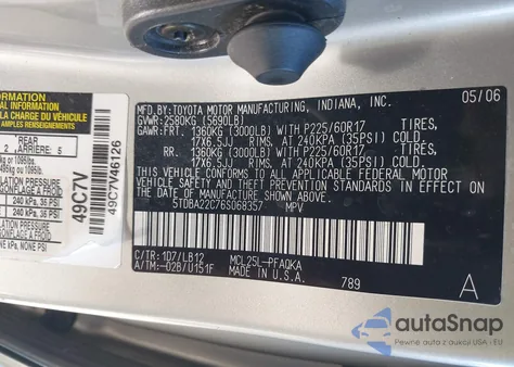 2006 Toyota Sienna Xle z USA, uszkodzony, nr VIN 5TDBA22C76S068357